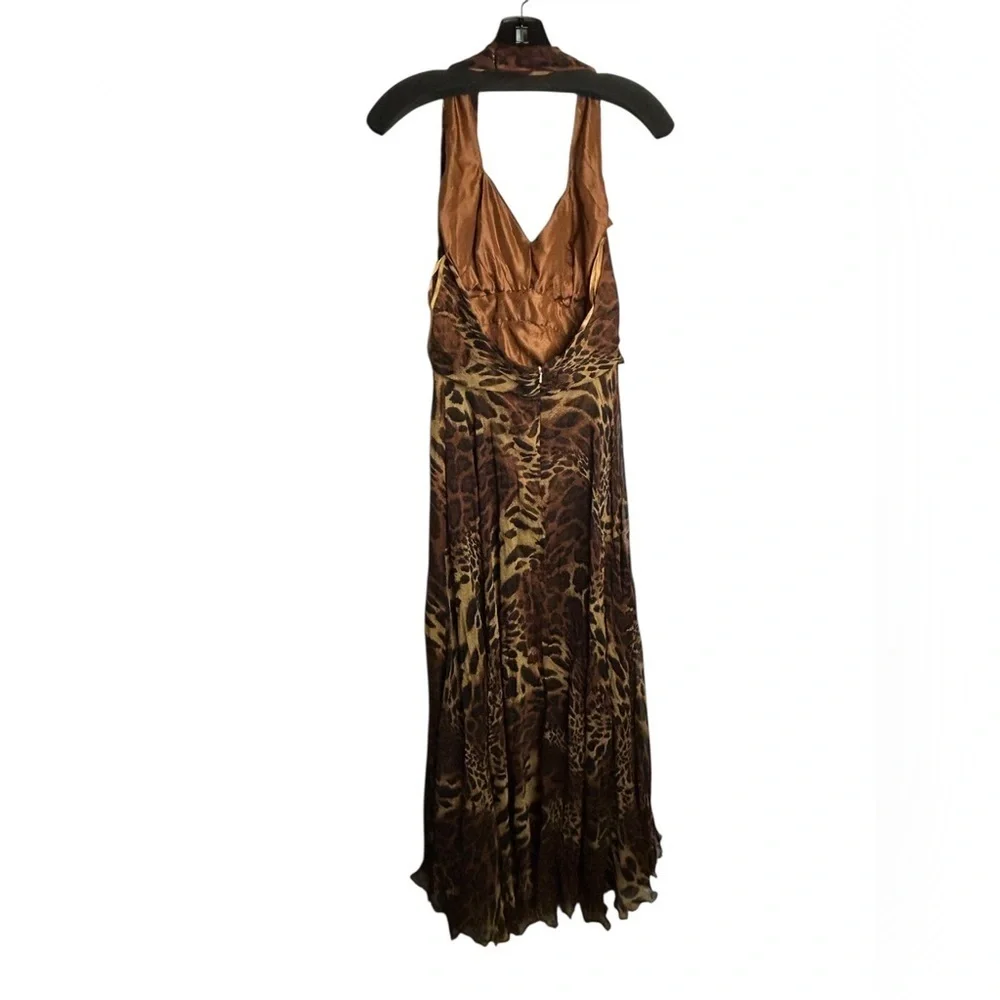VTG Y2K Woo Prom‎ & Pageant 100% Silk Maxi Dress 14 pleated Beaded Animal print